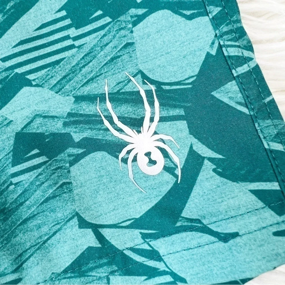 SPYDER Standard 7” Palm Print Volley Swim Trunks Lined Green XL